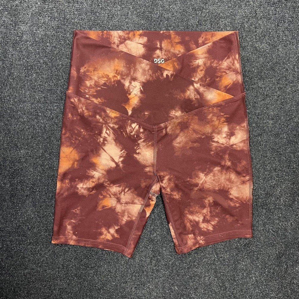 DSG Shorts Womens Small Brown Tie Dye Biker 7.5" High Rise Yoga Athletic